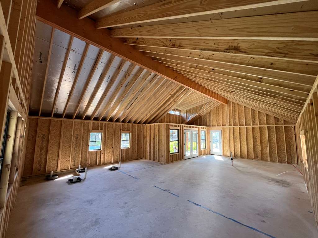 Finished interior of a customizable backyard shed.